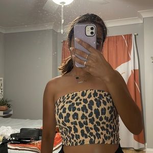 Peach and blue-gray cropped cheetah print tube top